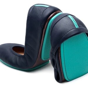 Tieks Dark Blue and Aqua Flats